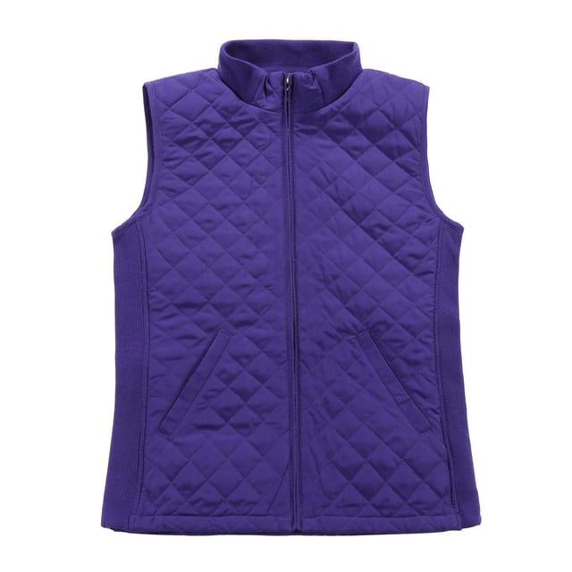 Bienzoe Women Casual Quilted Sleeveless Light Weight Vest Stretch Rib Purple S
