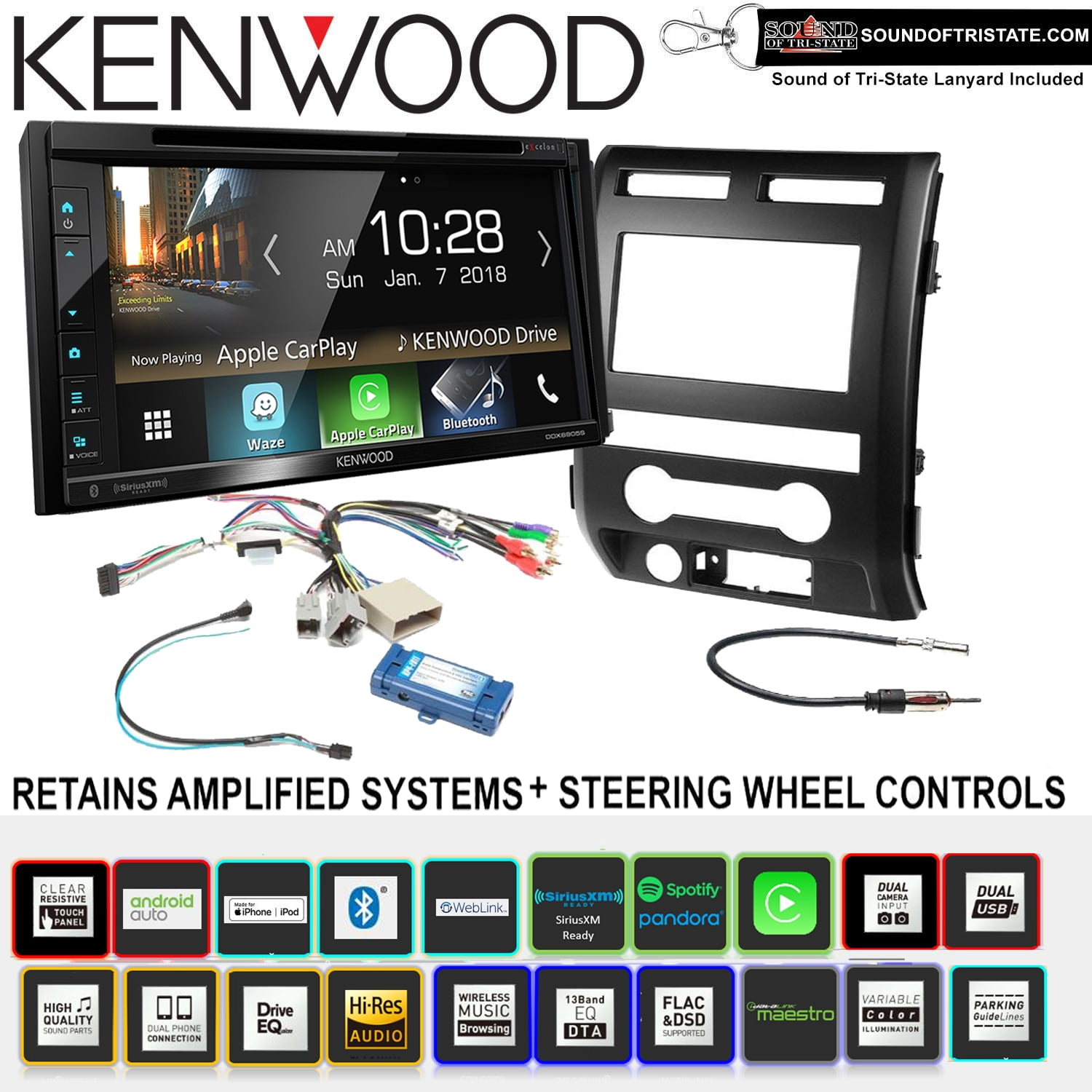 Kenwood eXcelon DDX6905S DVD Receiver Install Kit with Apple CarPlay