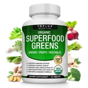 Toplux Organic Superfood Greens Capsules 1350mg Super Greens Supplement with over 28 Superfoods for Overall Health & Wellness 60 Tablets