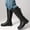 Black, variant on Unisex Multi Strap Buckle Knee High Motorcycle Boots, Tread Low Block Heel Smooth Leather Tall Riding Boots for Daily Fall Winter Outfits Black 45
