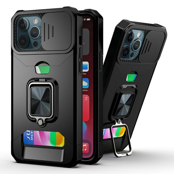 Military Grade All-In-One Ring Stand Card Case for iPhone 11 - Black