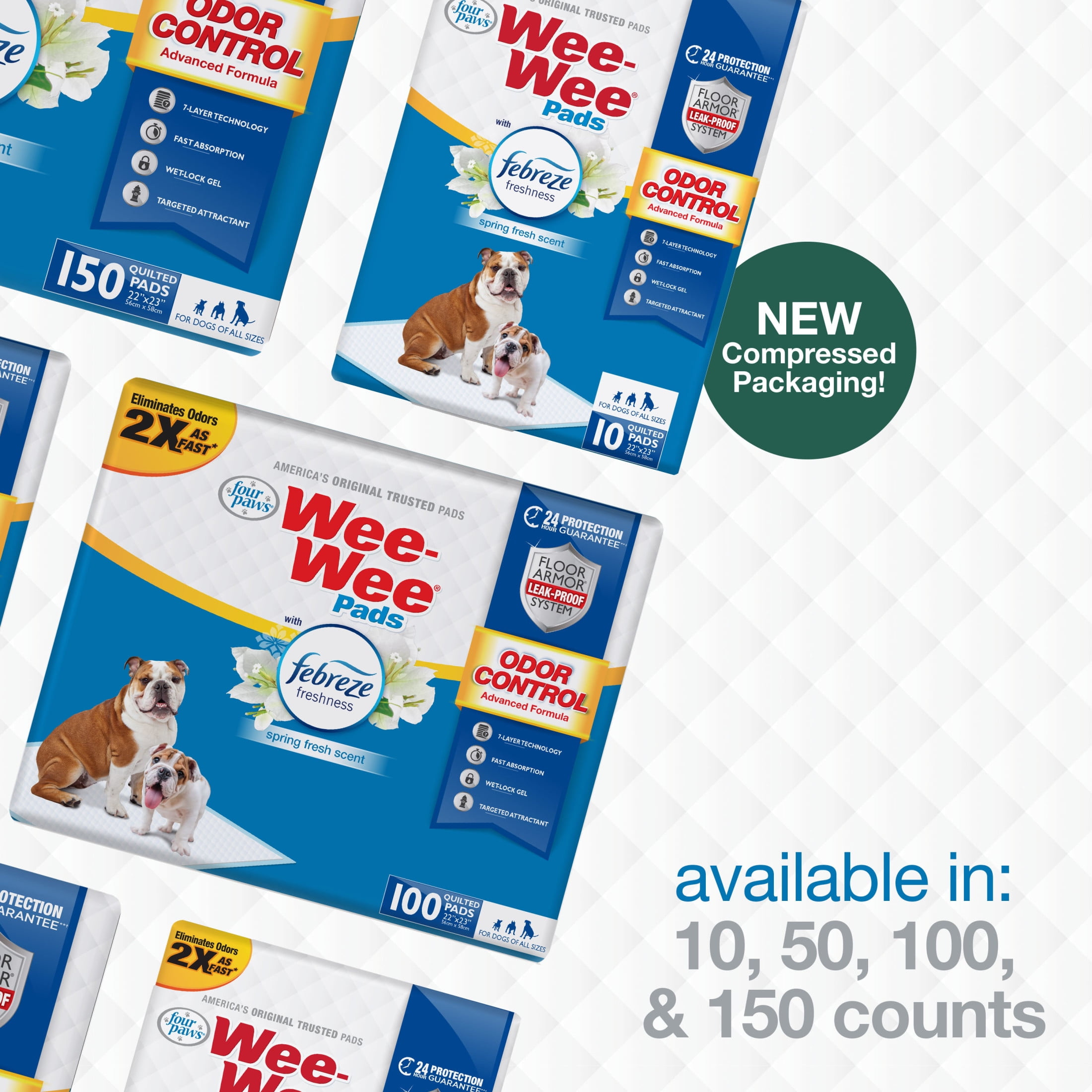 Four Paws Wee-Wee Odor Control Dog Training Pads with Febreze Freshness 22" x 23" (150 Count)