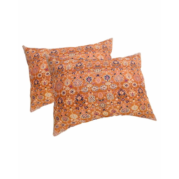 Boho Orange Pillow Covers Queen Size 2 Pack, Country Style Bohemian Floral Retro Tribal Soft Bed Throw Pillowcases Breathable Cooling Long Lumbar Body Pillow Sham Cover for Bed Sofa 20''x30''