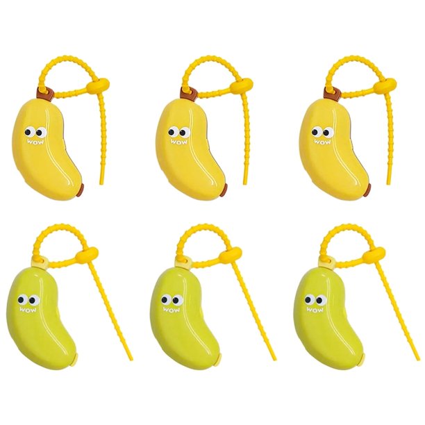 Dispensador Pasta Dientes, y Divertido Estuche Viaje con Forma Plátano para Guardar Cepillos Dientes, Soporte para Tapa Cepillo Dientes (3 Amarillos + 3 )
