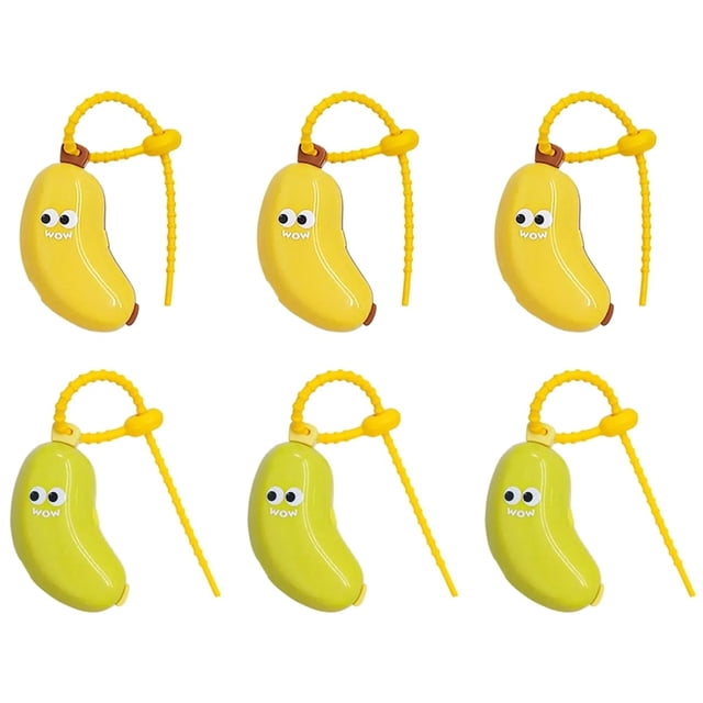 Dispensador Pasta Dientes, y Divertido Estuche Viaje con Forma Plátano para Guardar Cepillos Dientes, Soporte para Tapa Cepillo Dientes (3 Amarillos + 3 )