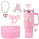 thumbnail image 1 of Set de Accesorios de 4 Piezas con Colgante de Letra de Perla Rosa y Cadena de Taza de Mariposa para la Stanley Cup de 30 oz y 40 oz (A), 1 of 3