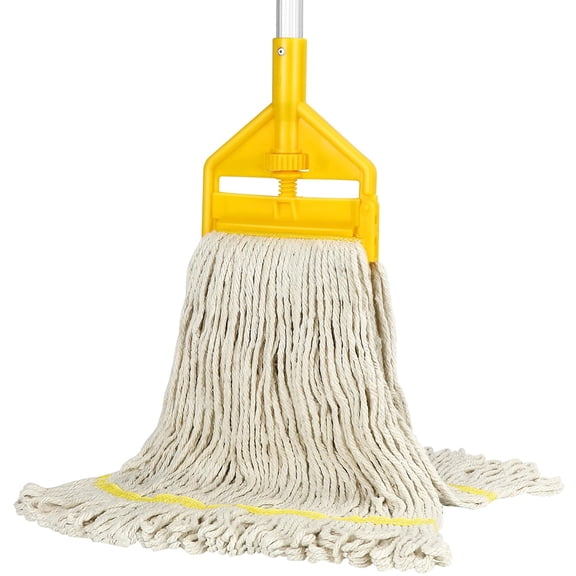 Deally Heavy Duty Cotton Mop with Long Handle and Looped End String Head for Home Garage Workshop Office and Warehouse Floor Cleaning
