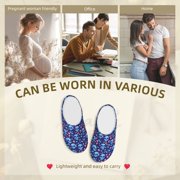 Rateoe Blue Skull Flower Print Women's Men's Cotton Knit Slippers Lightweight Memory Foam Indoor House Shoes with Anti-Skid Sole-40/41
