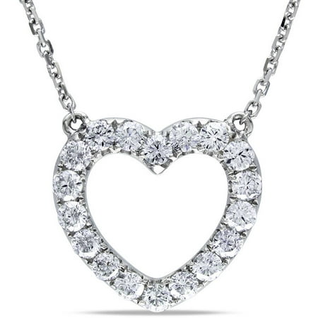 Miabella 1/2 Carat T.W. Diamond 14kt White Gold Heart Necklace, 16