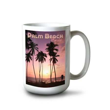 

15 fl oz Ceramic Mug Palm Beach Florida Beach Scene Palm Trees and Sunset Dishwasher & Microwave Safe