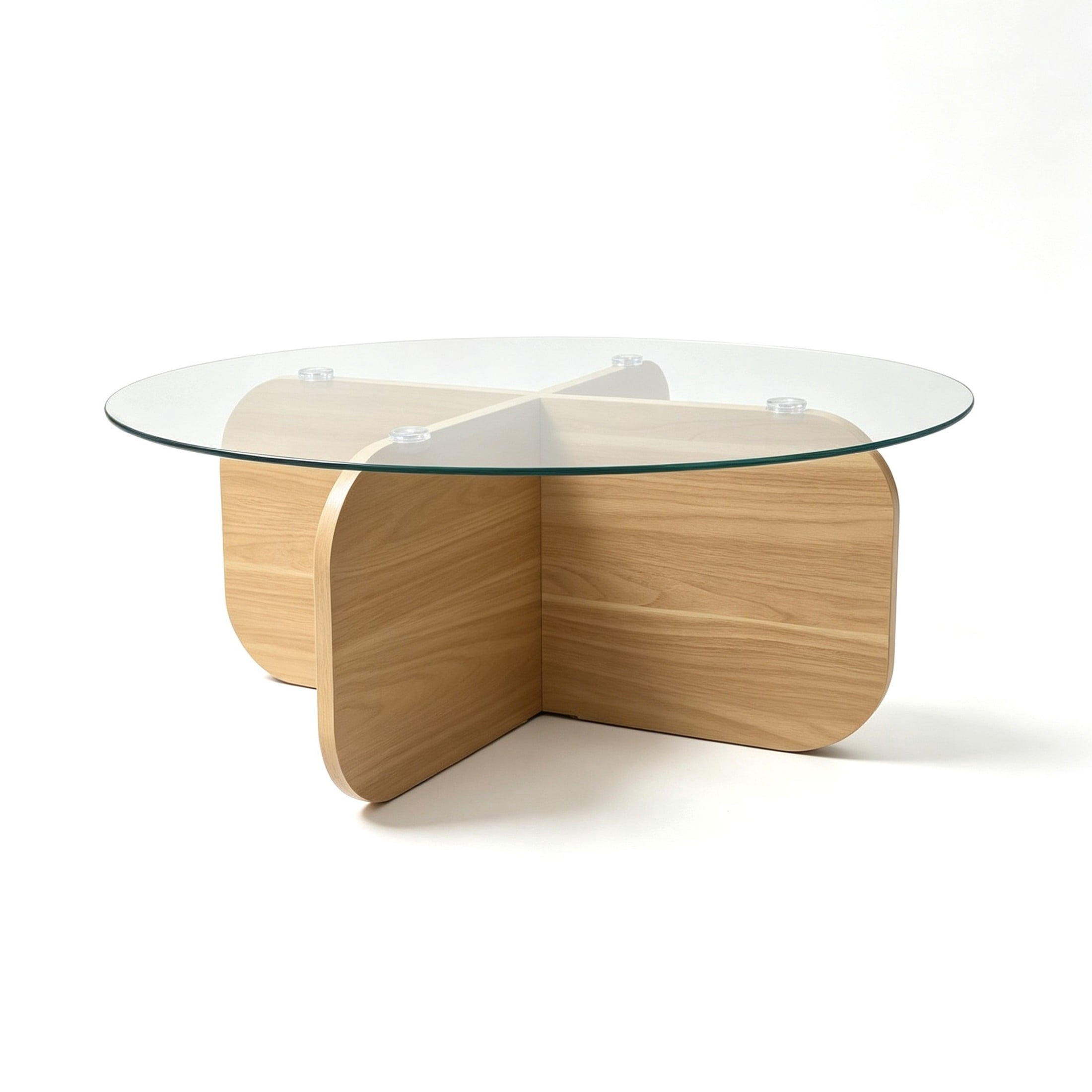 Christopher Knight Home 29.5" Round Coffee Table with Modern Cross Base, Tempered Glass Top, Blonde Oak