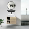 thumbnail image 5 of FULLWATT Wall Mounted Bathroom Vanity Set with Mirror Storage Shelf, PVC Sheet Natural Cabinet with Black Side Panels (Cabinet + Sink), 5 of 9