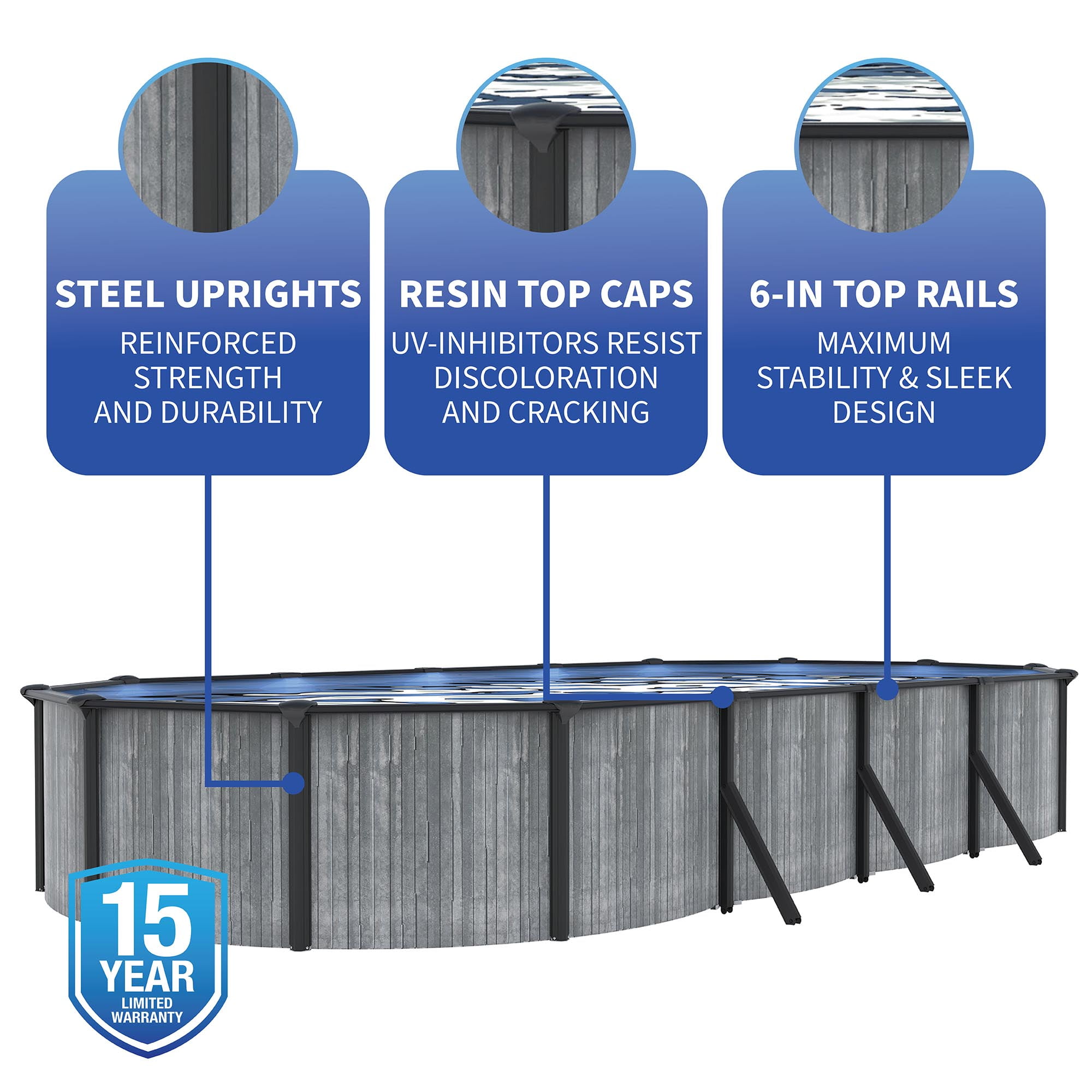 Blue Wave San Pedro 15x30-ft Oval 52-in Deep 6-in Top Rail Above Ground Steel Wall Swimming Pool Package