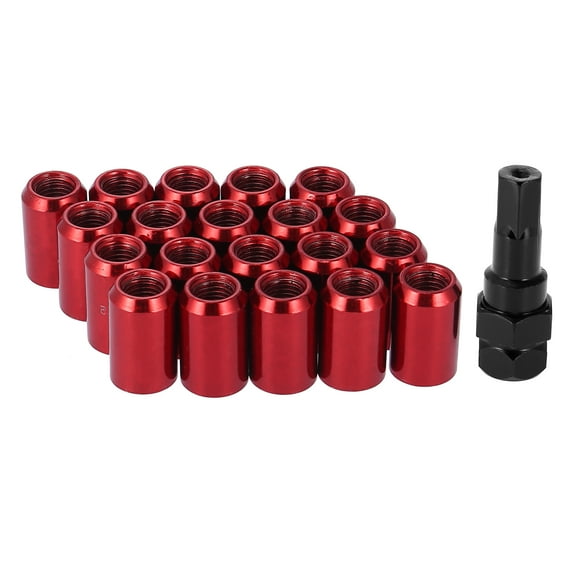 20pcs Car M12x1.5 Bulge Acorn Wheel Lug Nuts Cone Seat with 1 Key Steel Universal Red