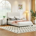 thumbnail image 4 of Harper & Bright Designs 3 Pieces Full Size Upholstered Platform Bed Set, Velvet Platform Bed Frame with Headboard and 2 Nightstands, Beige, 4 of 12