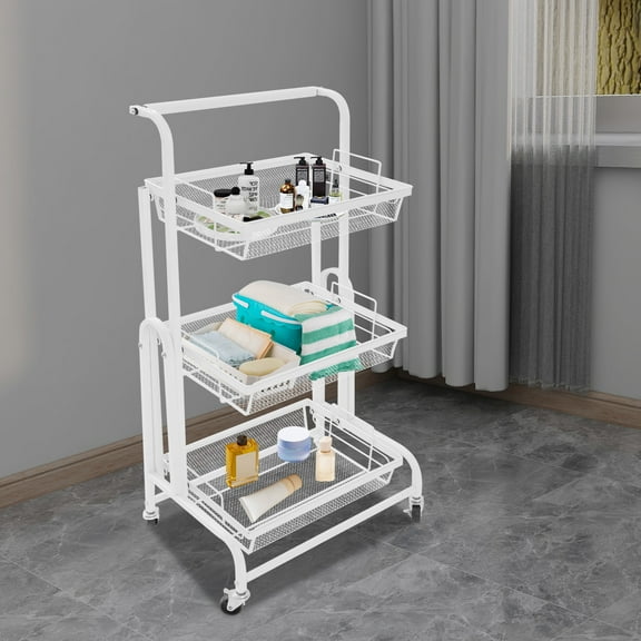 Rolling Storage Cart with Universal Wheels, Adjustable Folding Hand Truck for Kitchen, Office, and Home Organization