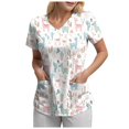 thumbnail image 4 of felwors Scrub Tops Women Short Sleeve V-Neck Holiday Printed Medical Nurse Uniforms Scrub Tops Shirt with Pockets (Pink, XXL), 4 of 4