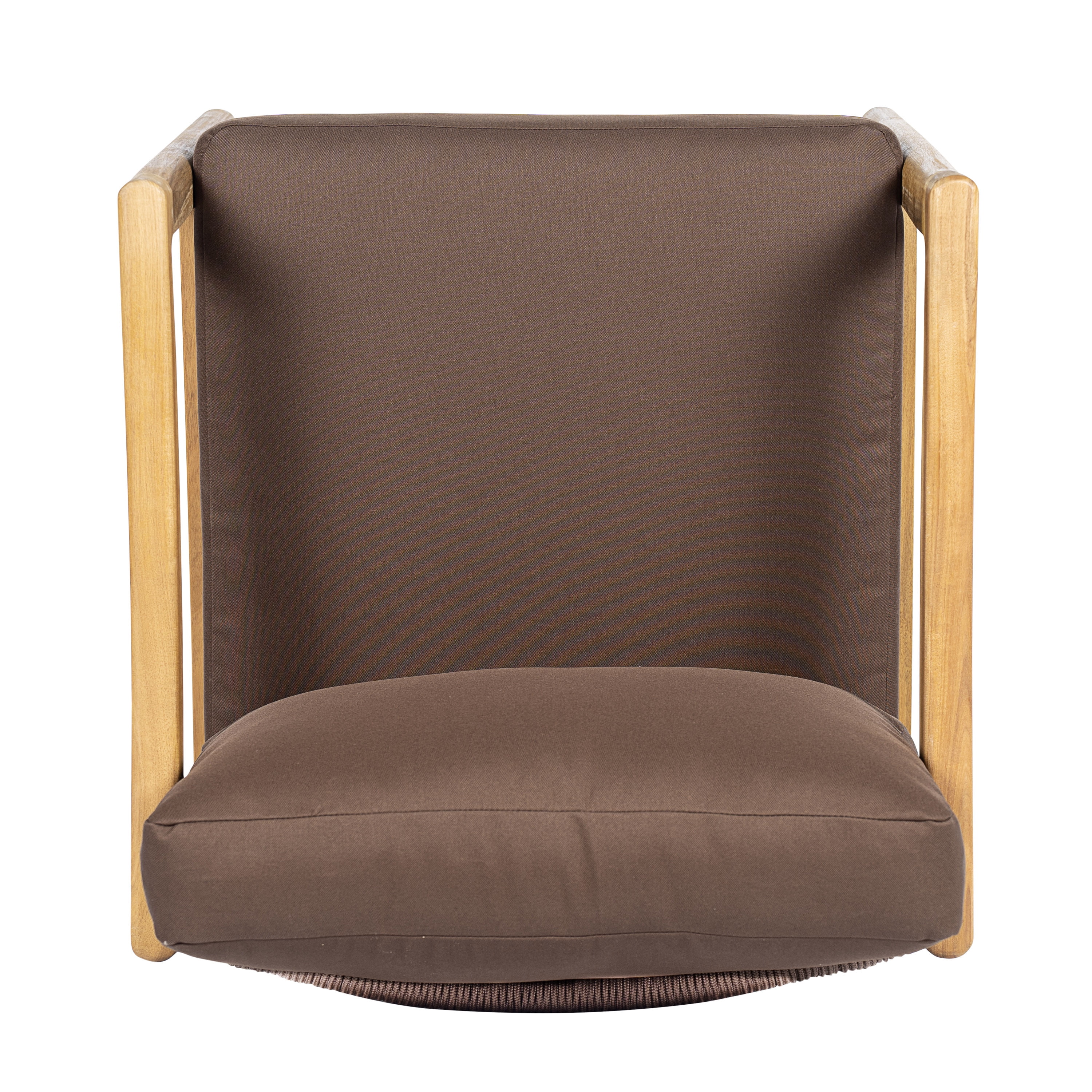 Club Chair, Outdoor Acacia Wood Frame Chair with Rope Back Detail Water-Repellent Brown Cushions, Teak