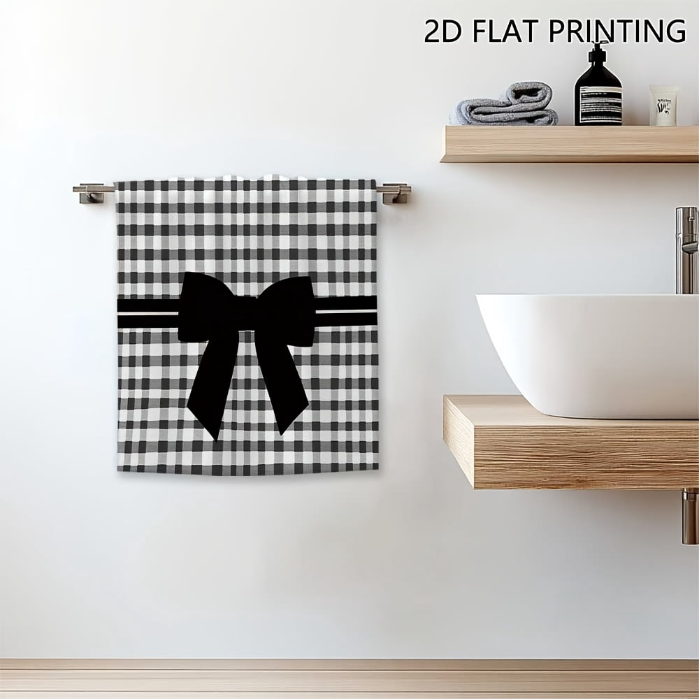 Black And White Checkered Bow Tie Pattern Kitchen Towels, 16"x24"Comfortable Soft Microfiber Material Dish Cloths, Suitable For Kitchen Decor, Cleaning, Holiday Party Decoration Mother's Day Gift