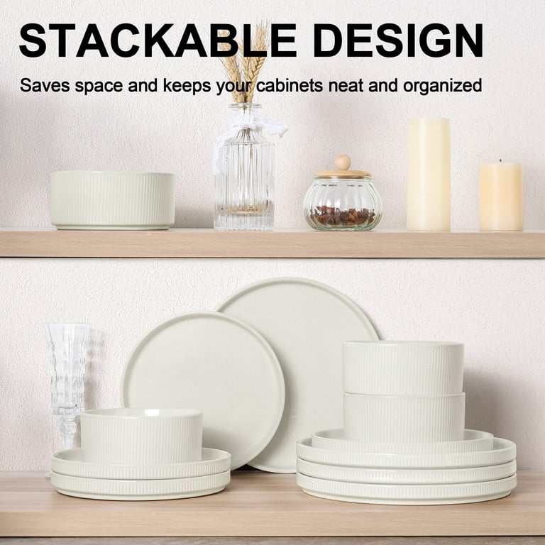 12-Piece Stoneware Dinnerware Set for 4, Speckled White photo 8