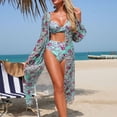 thumbnail image 6 of Fewfanhot Women's Long Sleeve Bikini Set Cover-Up Two-Piece SheerMesh Swimwear Printed Bathing Suit Beach Vacation Swimsuit, 6 of 9