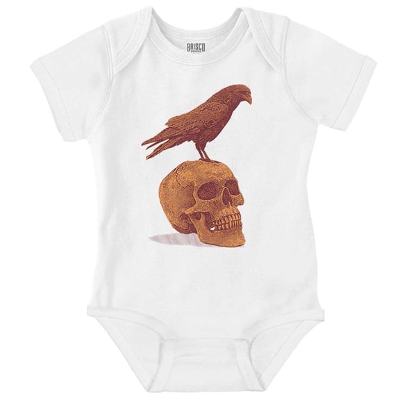 Gothic Crow Raven Sitting on Skull Romper Boys or Girls Infant Baby Brisco Brands NB