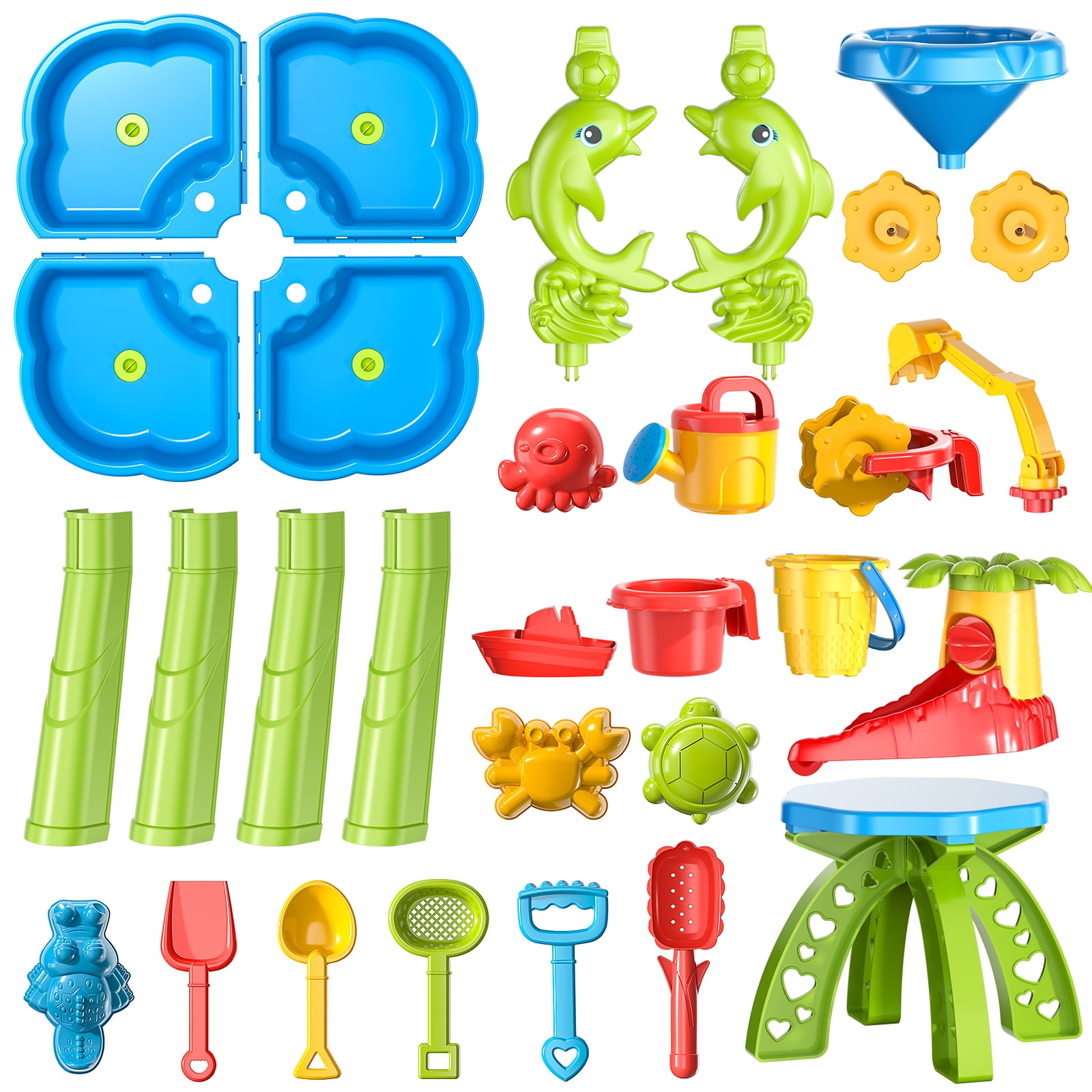 Smart Chef 4-in-1 Kids Sand Water Table for Toddlers 3-5, 32PCS Sandbox Table Kids Activity Sensory Play Table Summer Outdoor Toys for Toddler Boys Girls