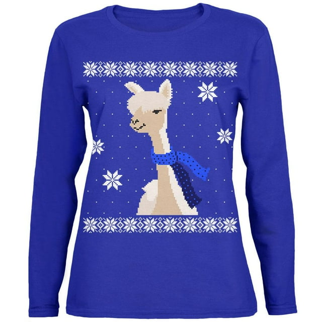 Grande Foulard Alpaca Chandail de Noël Laid pour Femmes T-Shirt à Manches Longues