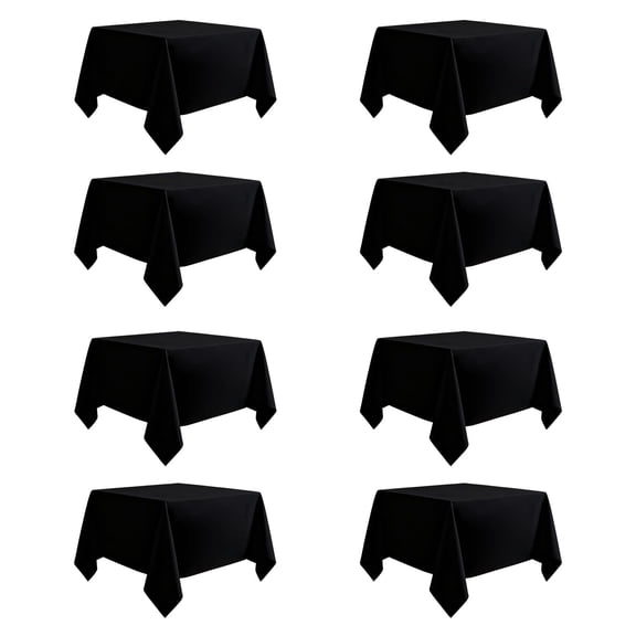 Black 8 Pack - 54 x 54 Inch Square Tablecloth Polyester Use for Dining Wedding Party