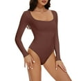 thumbnail image 6 of Viluyesy Womens Long Sleeve Shapewear, Seamless Tight Fit Tummy Control Scoop Neck Yogo Sculpting Butt Bodysuit Coffee XL, 6 of 6