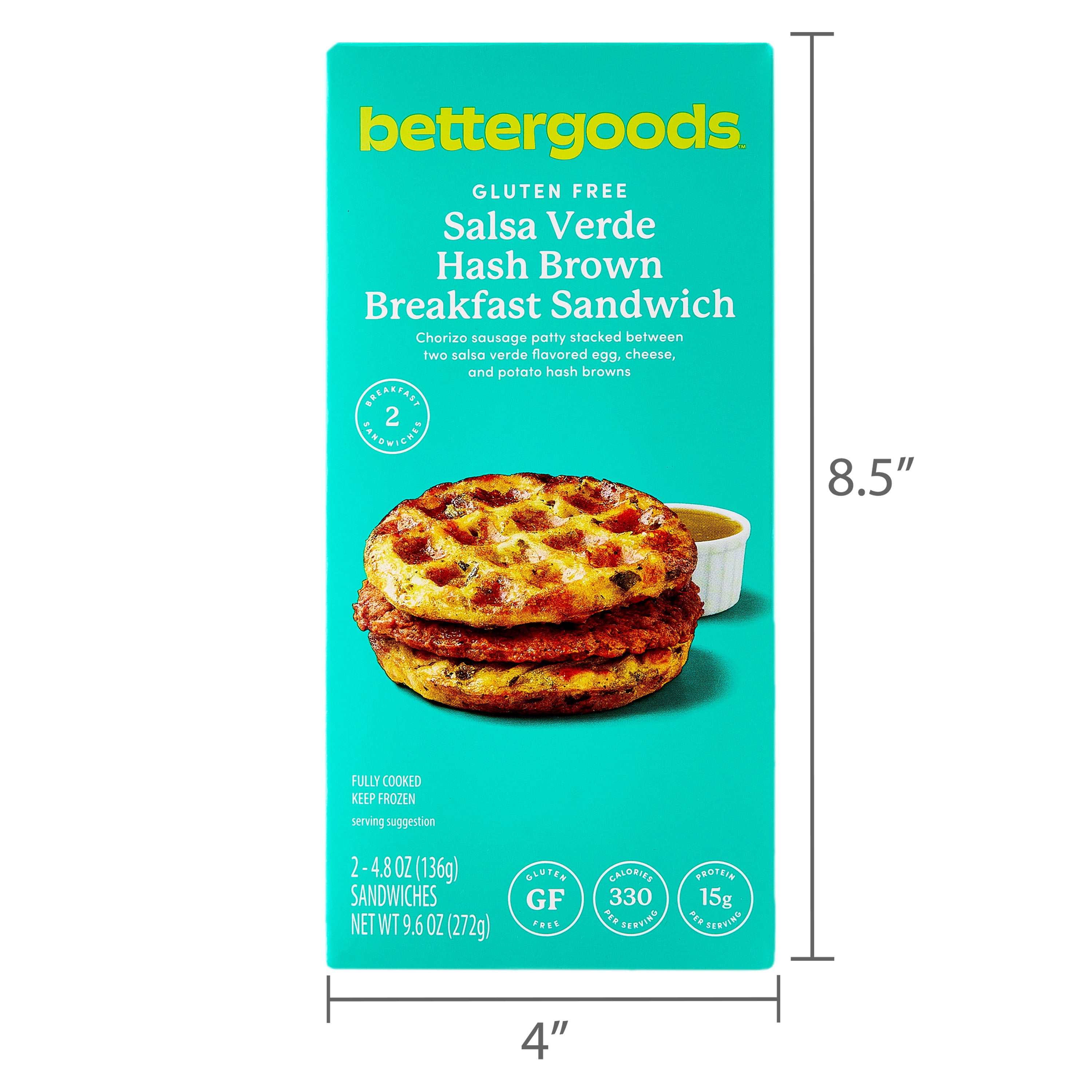 bettergoods Gluten-Free Salsa Verde Hash Brown Breakfast Sandwiches, 9.6 oz, 2 Pack (Frozen)