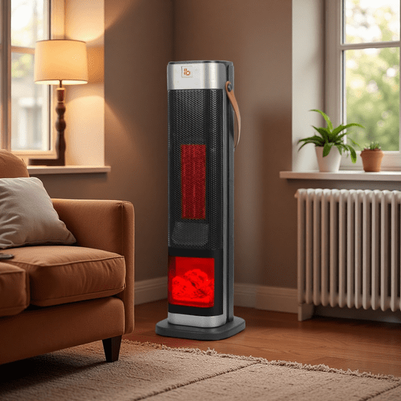 Portable Oscillating Tower Space Heater for Large Room, 1500W Ceramic Heater with 3D Flame Effect, Remote Control, 3 Heat Modes, 12H Timer,