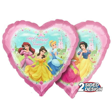17 inch Disney Happy Birthday Princess Heart Foil Mylar Balloon - Party Supplies Decorations