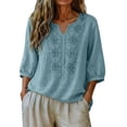 thumbnail image 5 of Pxiakgy Embroidered Tops for Women Summer Tops for Women Retro Embroidered 3/4 Sleeve Boho Tops Elbow Sleeve Loose Tunics Top 3/4 Length Sleeve Shirts Lightweight Pullover Shirt Cotton Linen Tops M, 5 of 6