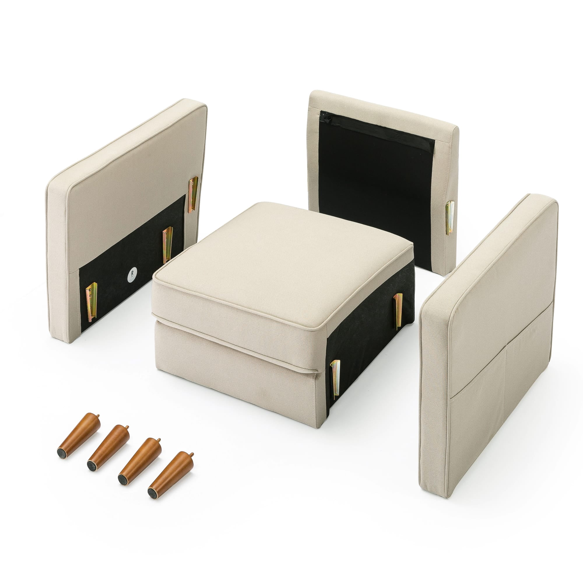 Mellow Hana Modern Fabric Armchair with Armrest Pockets, Sand Gray Beige