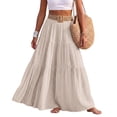 thumbnail image 2 of Linen Skirts for Women Casual Flowy Tiered Maxi Skirt Comfy Vintage Beach Travel High Waisted Boho Skirt with Belt M, 2 of 8