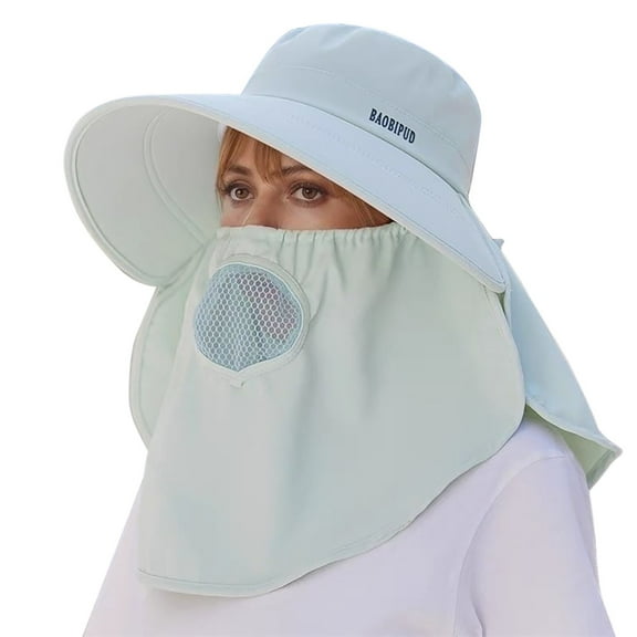 FUZHIQ Women's Full Coverage Neck Flap Sun Hat, UV Protection Bucket Hat with Face Cover for Hiking, Fishing, Beach, Outdoor