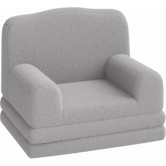Towallmark Kids Sofa Chair, Toddler Couch with Washable Cover, Convertible Sofa Bed for Kids, Sherpa Childrens Reading Chair, Playroom Nursery Furniture, Grey Crown Design