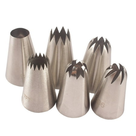 

6PCS Big Size Cream Cake Icing Piping Tips Russian Nozzles Rose Pastry Tips Stainless Steel Fondant Cake Decorating Tools