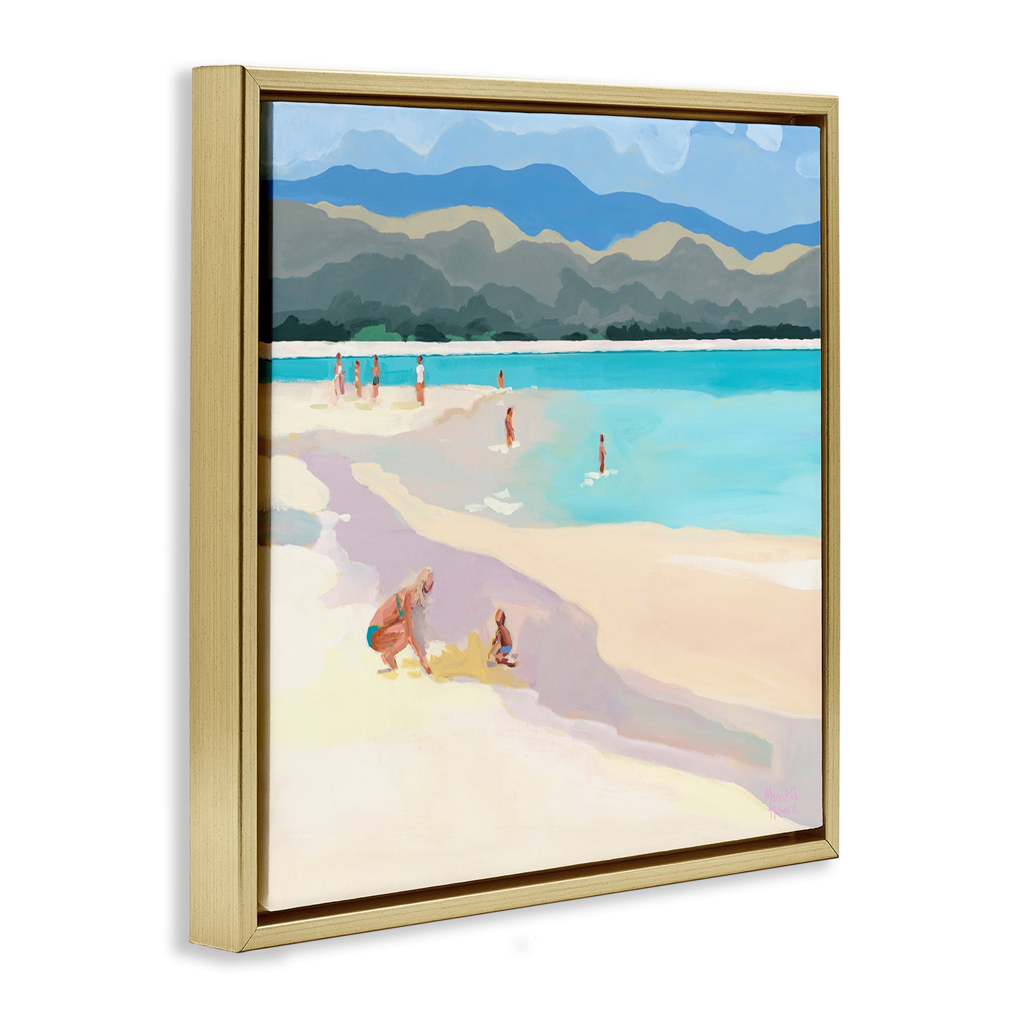 Stupell Industries Mother & Child Beach Scene Gold Framed Floater Canvas Wall Art, design by Meredith Howse