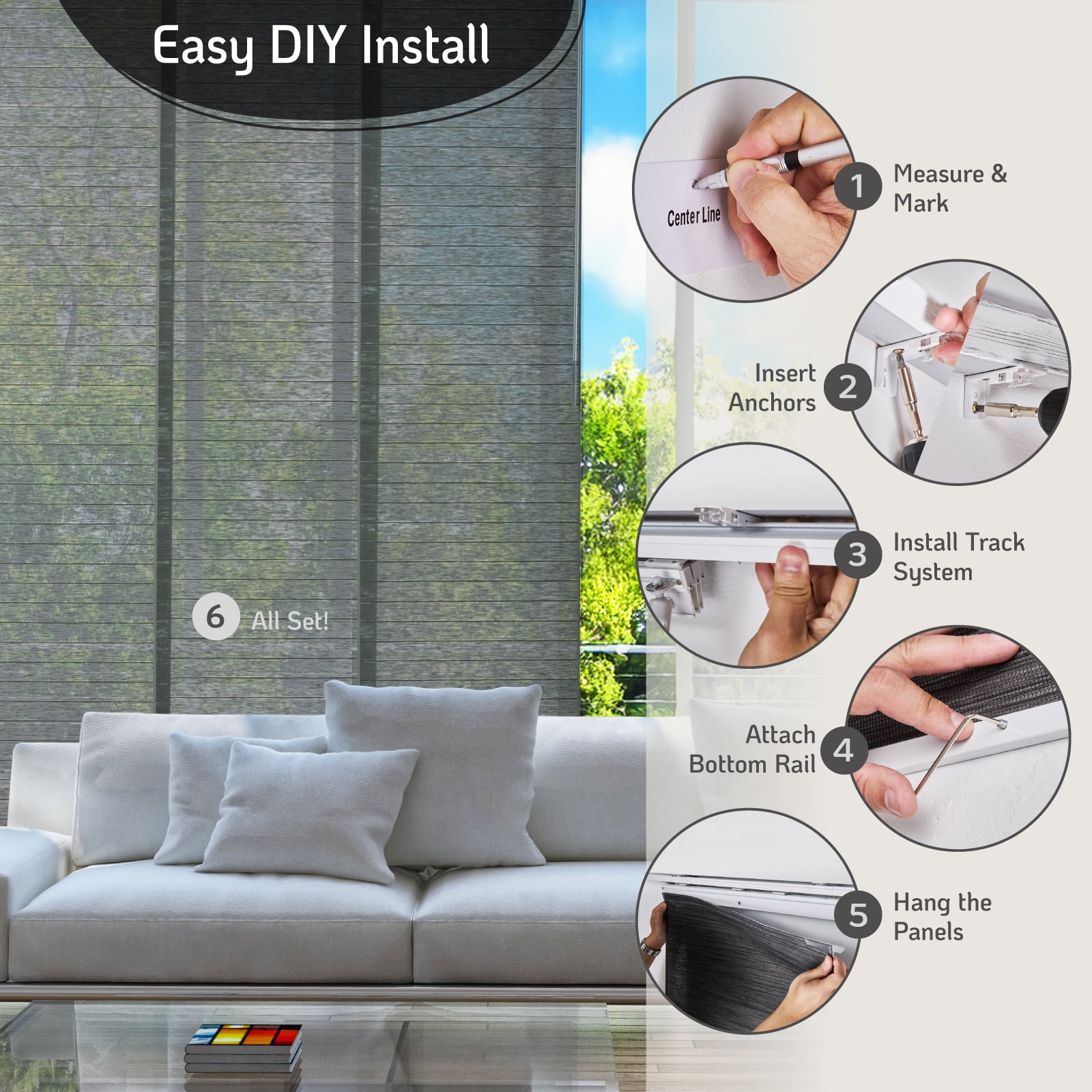 Piecenat Panel Track Blinds 23 in Cordless Paper for Sliding Door Vertical Window Blinds, Sage Gray, 85.5 in x 96 in