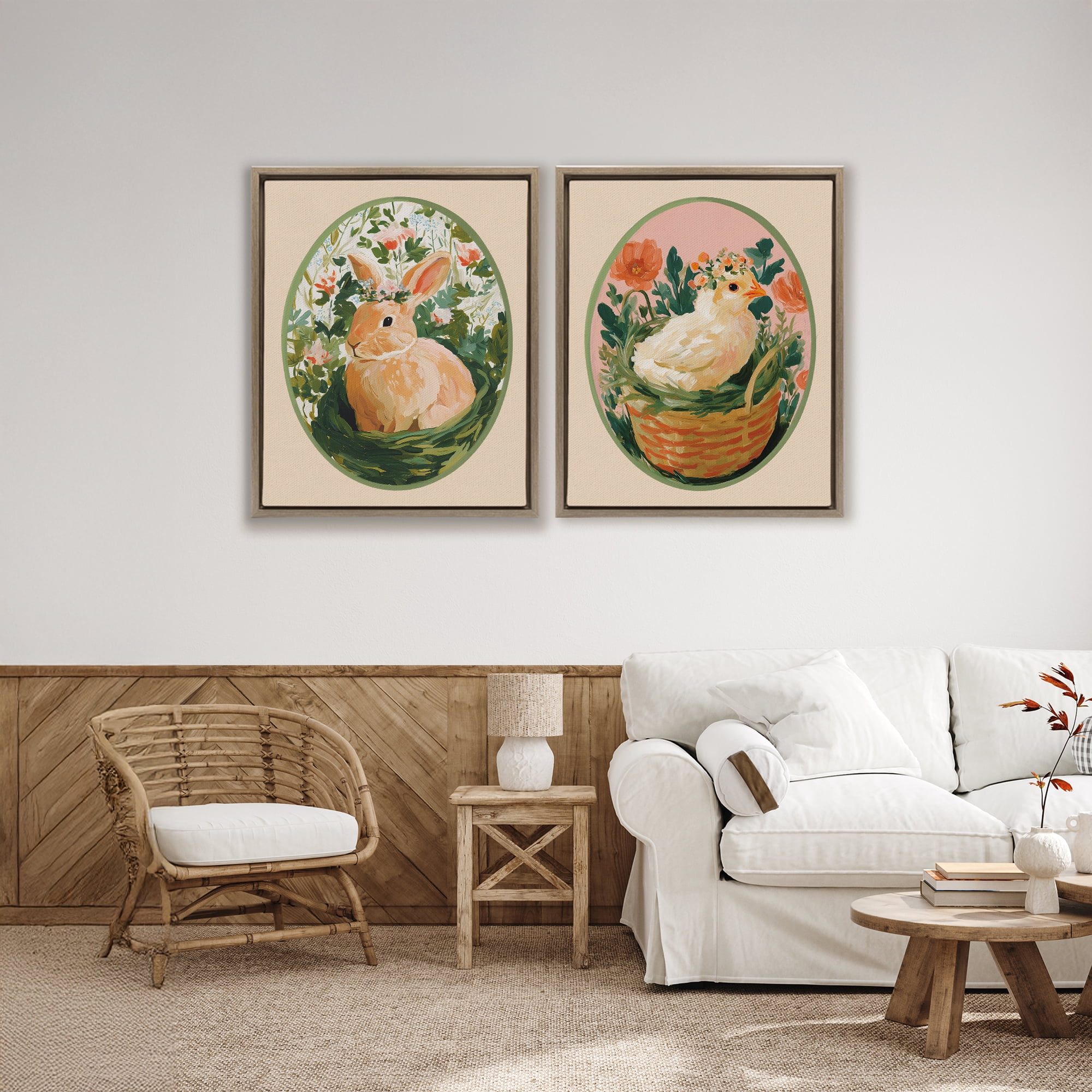 Stupell Industries Bloom Nest Animals 2 Piece Brown Framed Floater Canvas Set, design by Yen