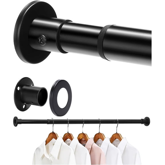 Closet Rods for Hanging Clothes, 18 to 63 Inches Adjustable Heavy Duty Closet Rod, Metal Closet Poles, Easy to Install Closet Bar for Closet Wardrobes Laundry, Perfect for Closet Organizer