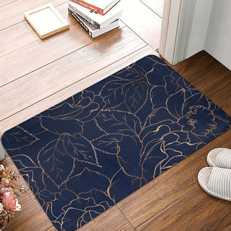 Daiia Copper-Gold Gloss Outline Navy Dark Blue Front Door Mat