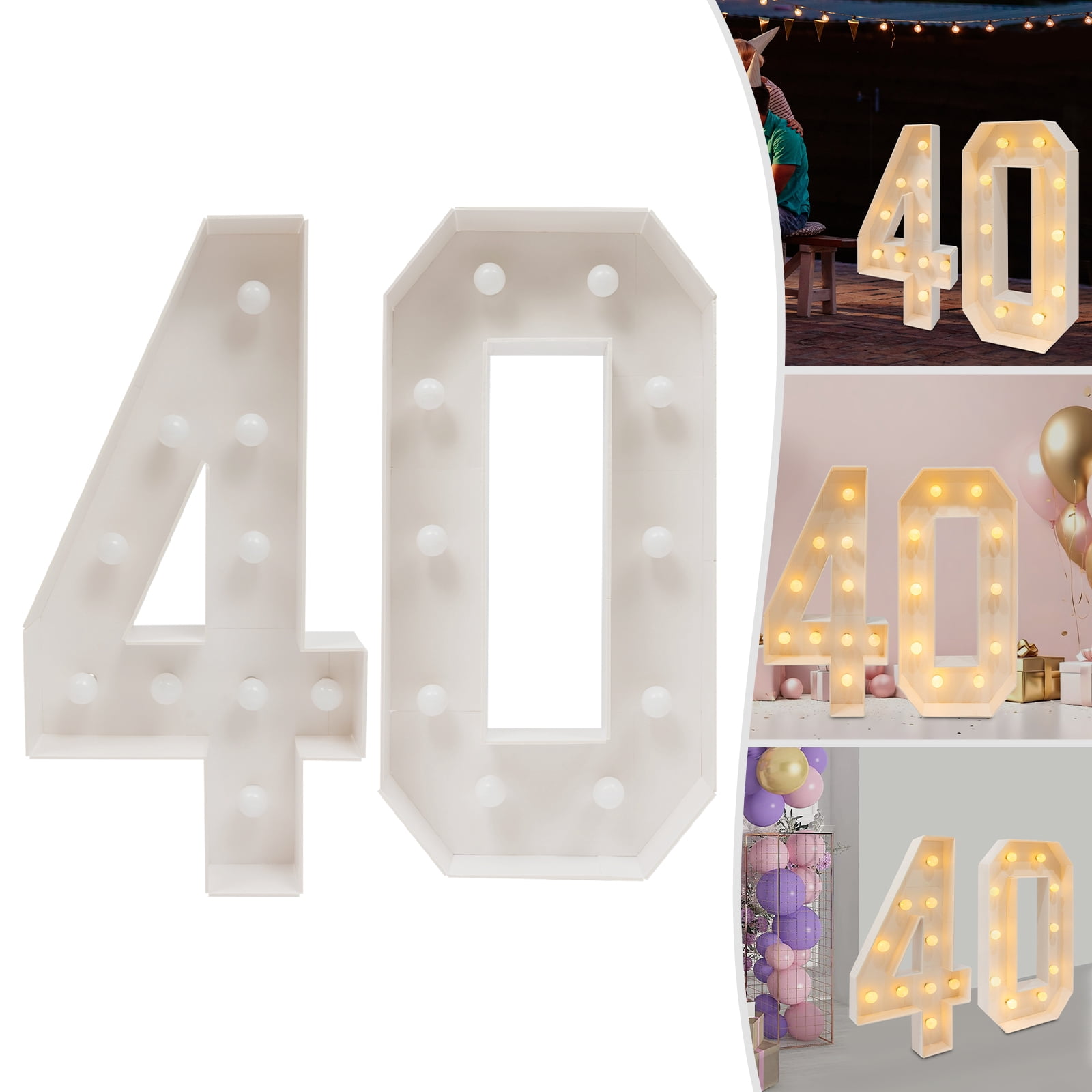 DENEST 40 Light Up Numbers with 20 LED Bulbs, 40th Birthday Party Decoration for Anniversaries