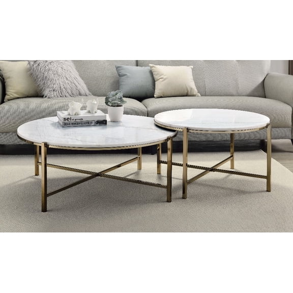 Zaidee's 2-Piece Nesting Table Set - Marble Top & Nickel Finish for Any Space