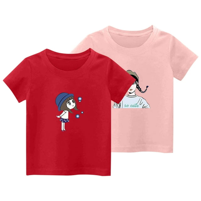 Tauxra Garçons Filles T-Shirts à Manches Courtes 2 Pack pour Enfants de 3 à 14 Ans Mélange de Coton Col Rond Hauts d'Été Doux T-Shirts Graphiques Multicolores Ensemble Décontracté
