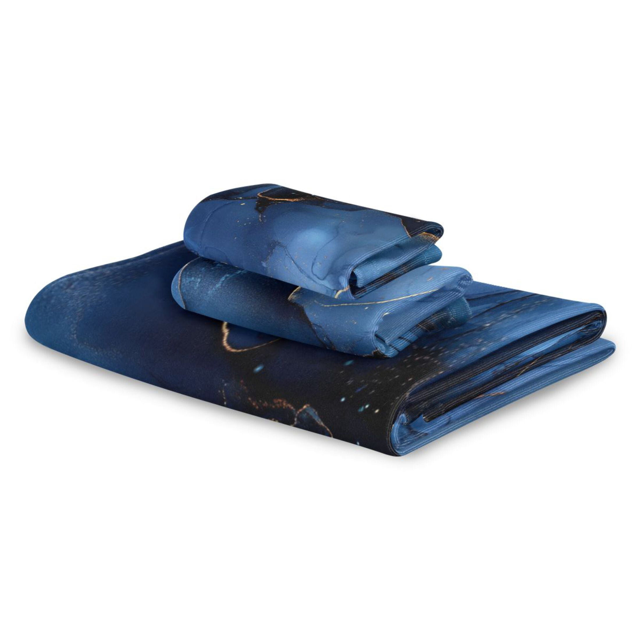 WOBOGO Navy Blue Gilt Marble Ultra Soft 3 Pack Cotton Towel Set Includes 60 x 30in Bath Towel 28 x 16in Face Towel and 13 x 13in Small Square Towel for Everyday Use Lightweight and Compact