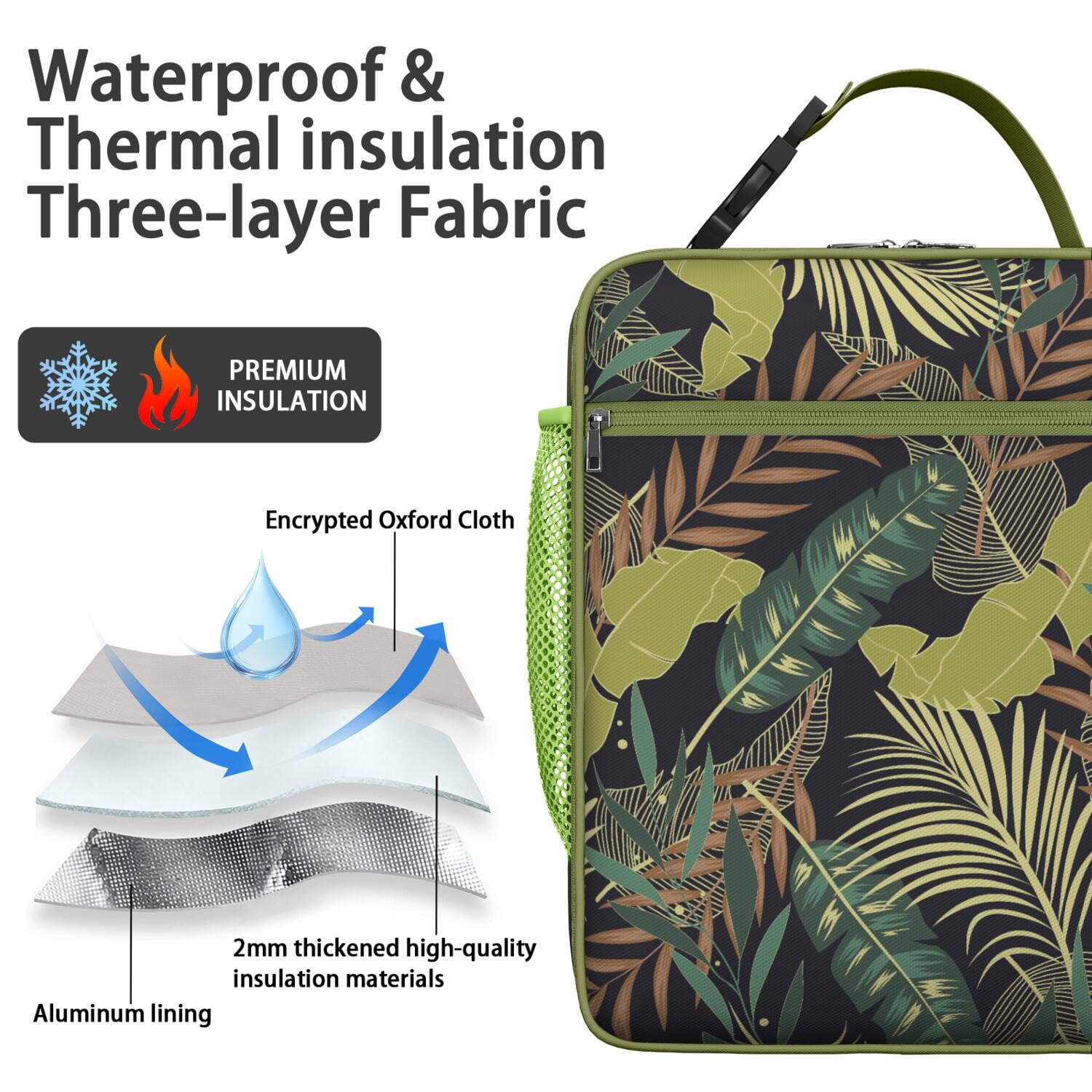 Colorful Boho Insulated Lunch Bag – Tropical Floral and Hawaiian Hibiscus with Jungle Leaves Pattern, Durable Waterproof Thermal Cooler Tote for Resort and Travel