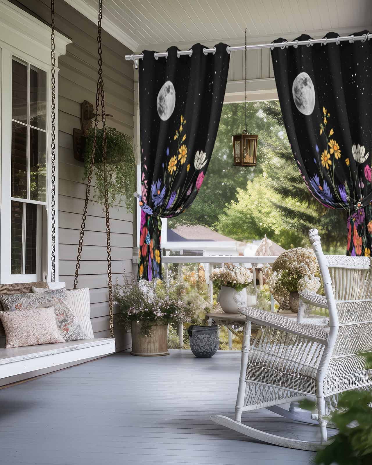 Spring Flowers Outdoor Curtains for Patio, Retro Farm Evening Country Plants Privacy Drapes Grommet Waterproof Outside Curtains for Porch/Cabana/Balcony 54"x 108", 1 Panel